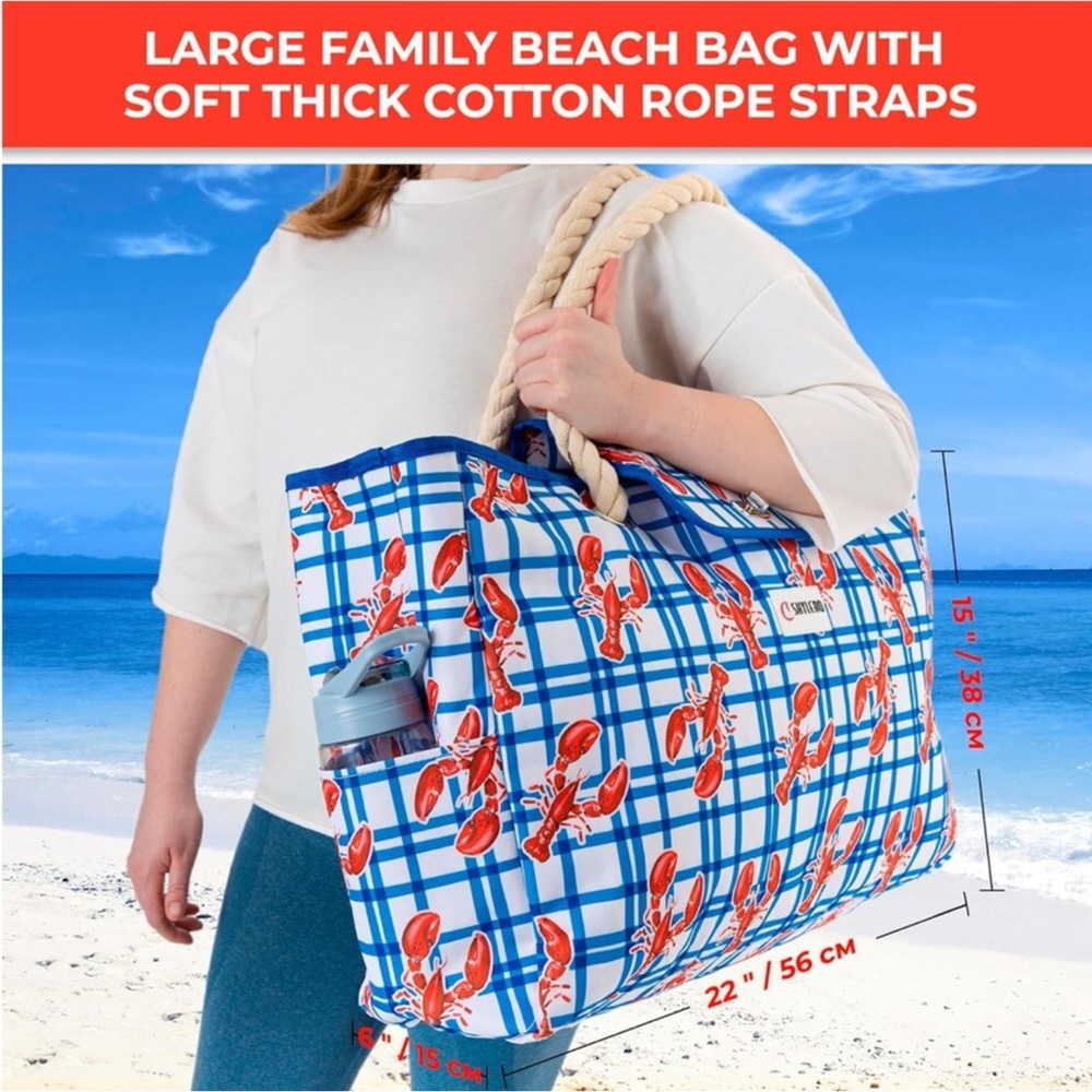 SHYLERO Beach Bag and Pool Bag. Net with lobsters